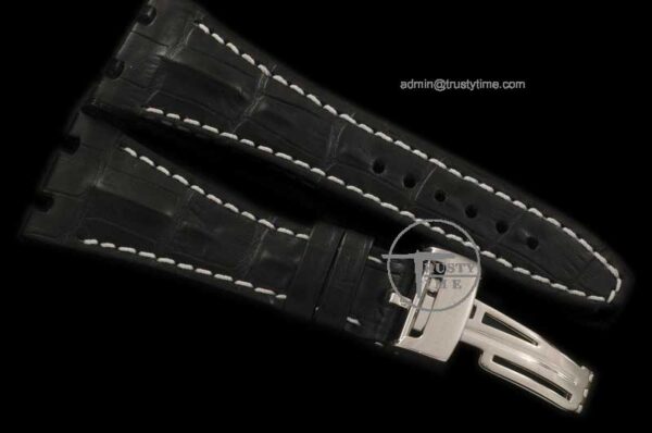 APACC003B - Bracelet en cuir noir dos corne avec fermoir pour montre AP