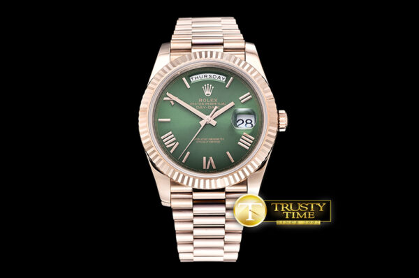 RDD0208C - DayDate President 40mm Flt RG/RG vert Roman Clean Factory