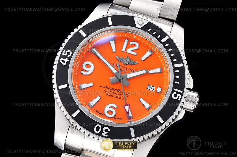 BSW0488A - Superocean 44mm Blk SS/SS Org BLS Asia 2824
