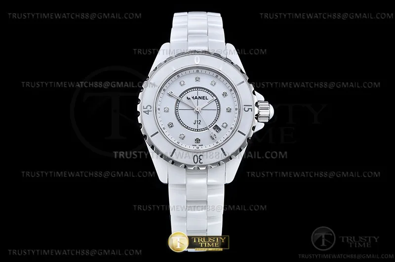 CHA021B - J-12 Donna 33mm CER/CER Wht/Dia XF Sw Qtz