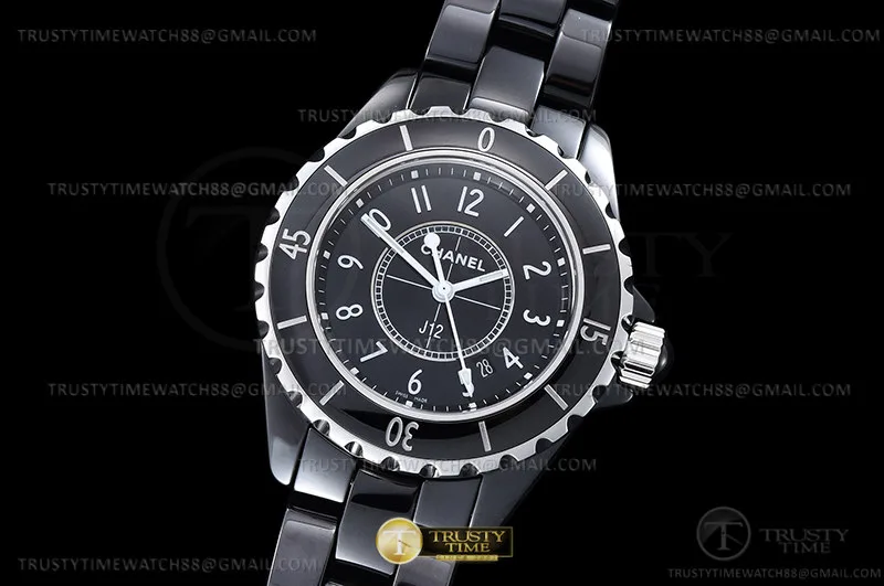 CHA022 - J-12 Ladies 33mm CER/CER Blk/Num XF Sw Qtz