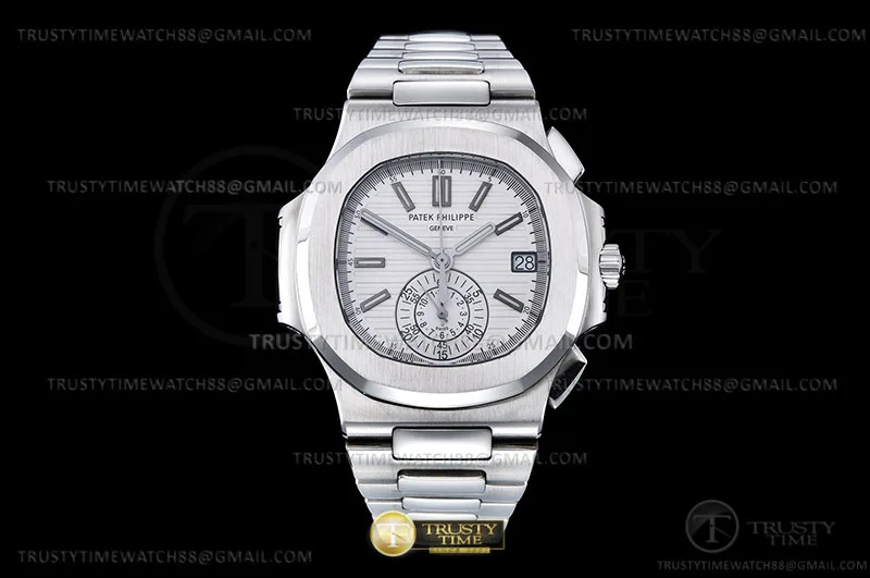 PP0477B - Nautilus Chrono Date 5980 SS/SS Wht/Stk PPF A7750 Mod