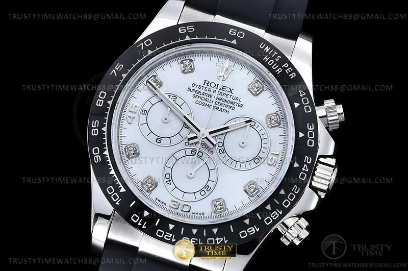 ROLDYT0402 - Daytona 116519 904L SS/RU Wht-M/Dia QF Asia 4130