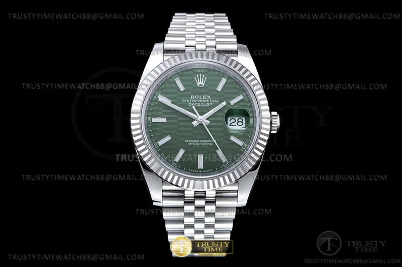 R2DJ0445B - DJ2 41mm Jub Flt 904L SS/SS Grn-P/Stk Clean VR3235