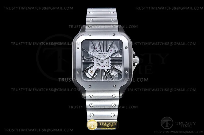 CAR0561A - Santos Cartier Skeleton 40mm Blk SS/SS Ske TWF Sw Qtz