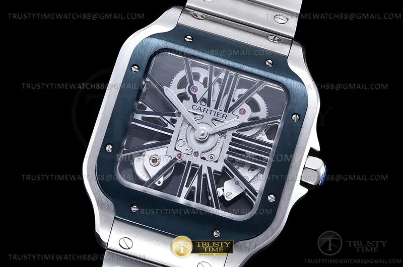 CAR0561B - Santos Cartier Skeleton 40mm Blu SS/SS Ske TWF Sw Qtz