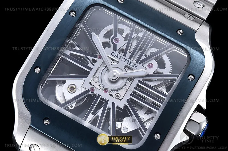 CAR0561B - Santos Cartier Skeleton 40mm Blu SS/SS Ske TWF Sw Qtz