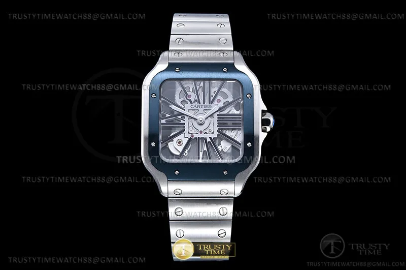 CAR0561B - Santos Cartier Skeleton 40mm Blu SS/SS Ske TWF Sw Qtz