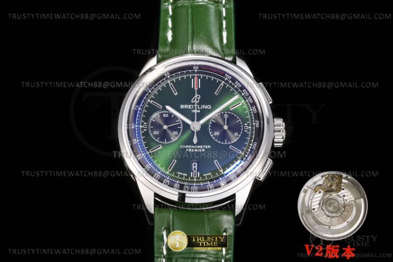 BSW0510G - Premier B01 Chrono 42 SS/LE Grn/Blk/Stk BLS A7750