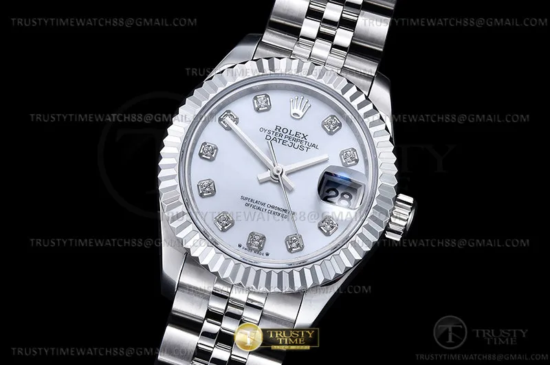 RDJ0435H - DJ Ladies 28mm Jub Flt 904L SS/SS M-Wht/Dia GMF A2671