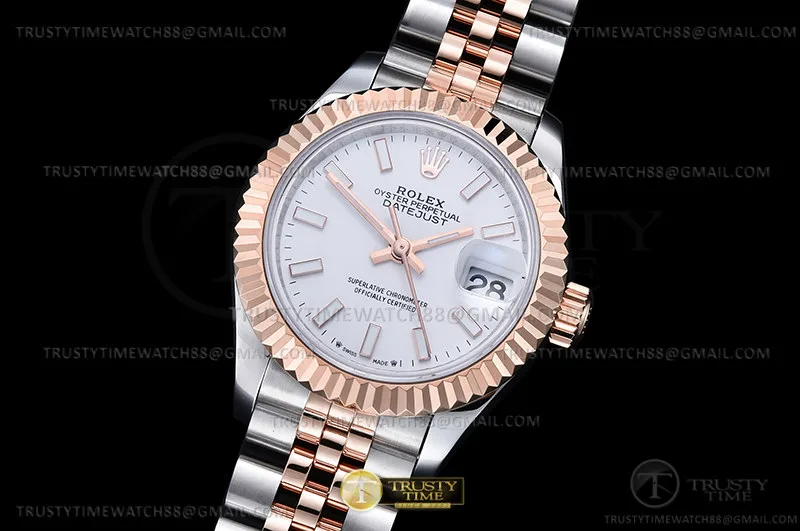 RDJ0436A - DJ Ladies 28mm Jub Flt 904L RG/SS White/Stk GMF A2671