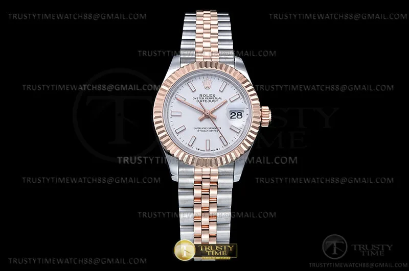 RDJ0436A - DJ Ladies 28mm Jub Flt 904L RG/SS White/Stk GMF A2671