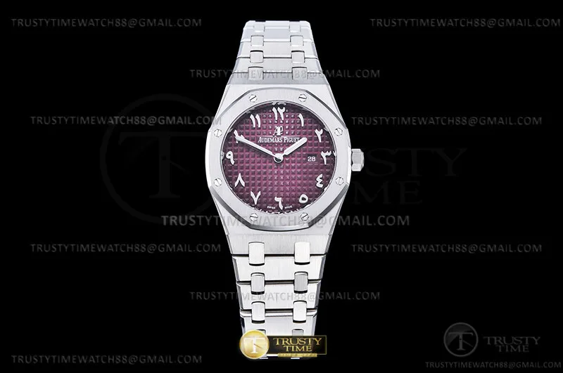 AP0855A - Royal Oak Ladies 67650ST 33mm SS/SS Red/Ara ZF Sw Qtz