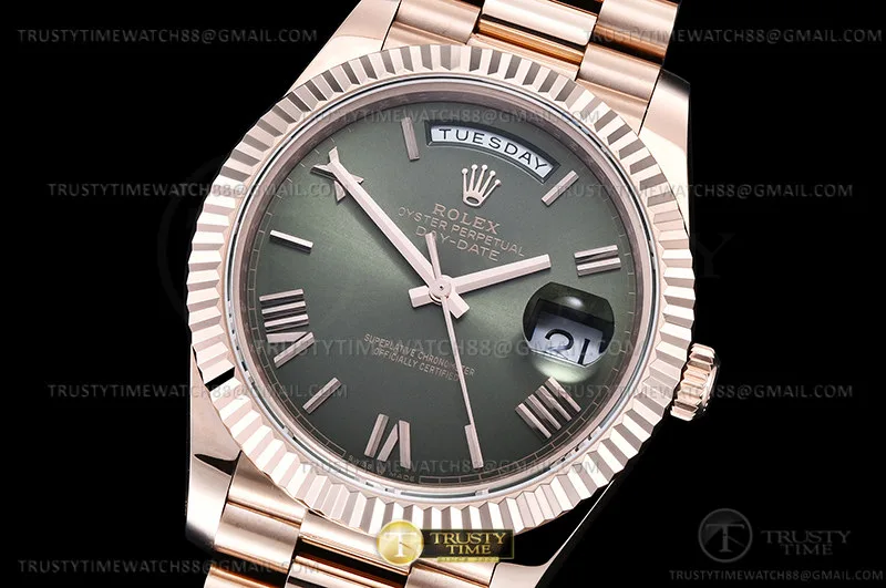 RDD0298F - DayDate 40mm 904L Flt RG/RG O-Grn/Rm/Stk GMF VR3255