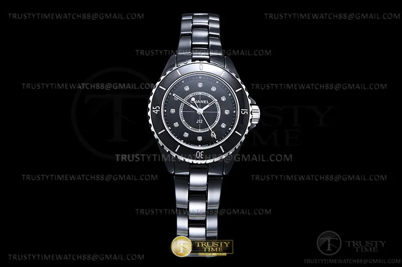 CHA023A - J-12 Ladies 33mm CER/CER Blk/Dia XF Sw Qtz