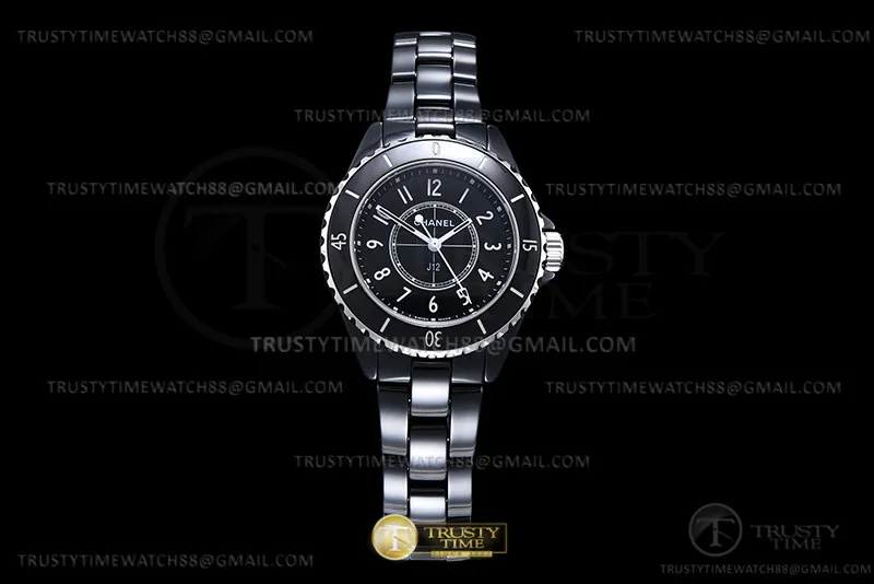 CHA023B - J-12 Ladies 33mm CER/CER Blk/Num XF Sw Qtz
