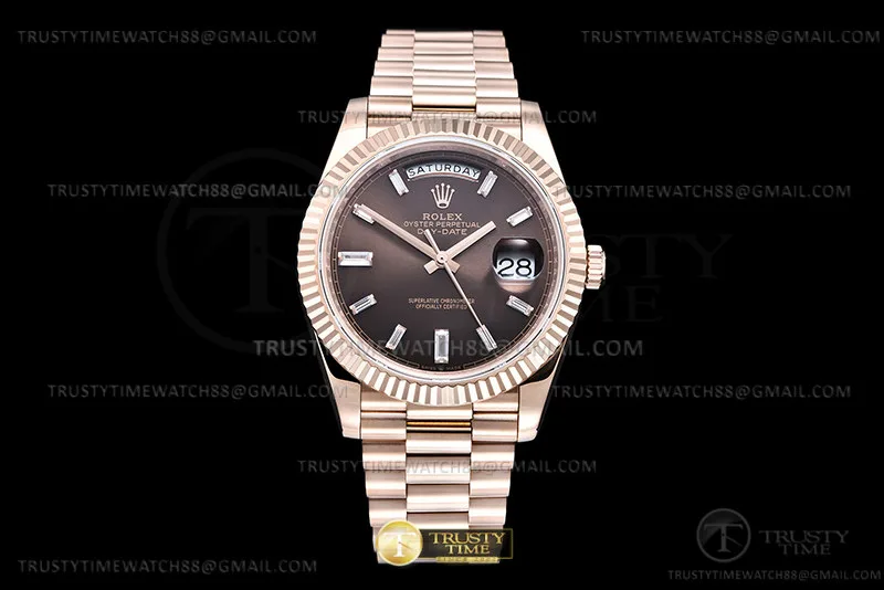 RDD0325C - DayDate 40mm 904L Flt RG/RG Braun/Dia GMF A2836