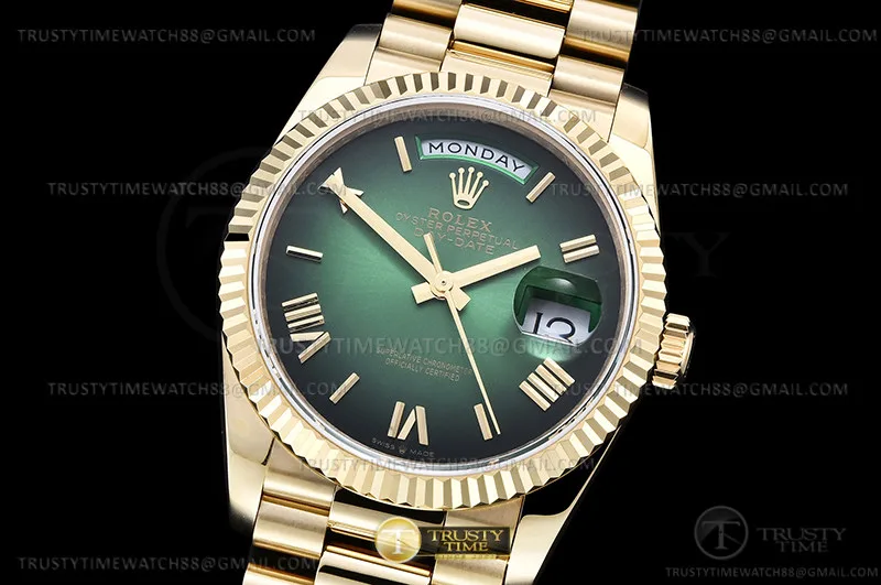 RDD0327C - DayDate 36mm Wt 904L Flt YG/YG G-Grn/Rm/Stk QF VR3255