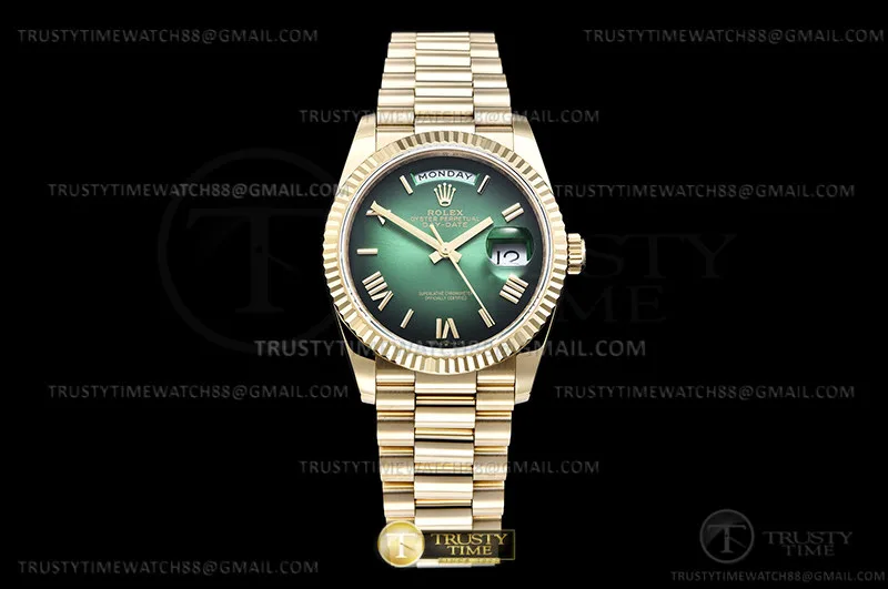 RDD0327C - DayDate 36mm Wt 904L Flt YG/YG G-Grn/Rm/Stk QF VR3255