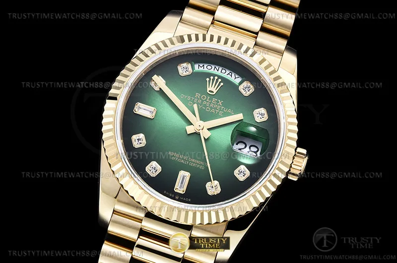 RDD0327L - DayDate 36mm Wt 904L Flt YG/YG G-Green/Dia QF VR3255