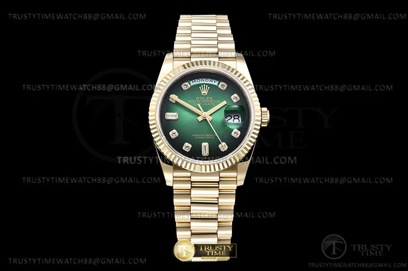 RDD0327L - DayDate 36mm Wt 904L Flt YG/YG G-Green/Dia QF VR3255