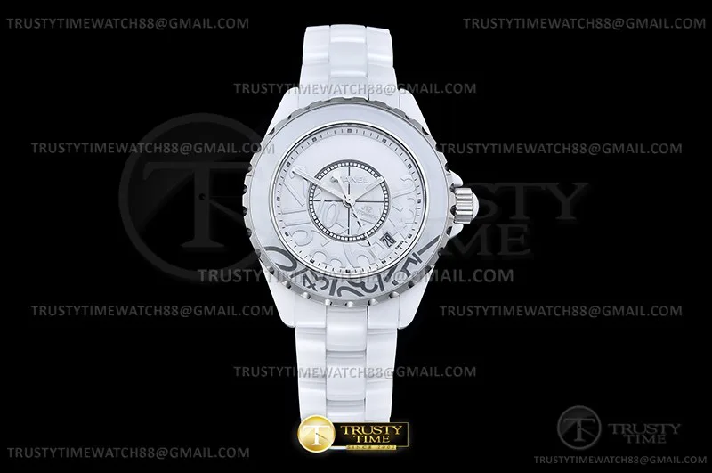 CHA025C -XHANEL J-12 38mm Wht CER/CER Wht/Graffiti HTF A2892