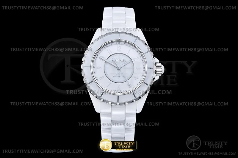 CHA025F -XHANEL J-12 38mm Wht CER/CER Wht/Num HTF A2892