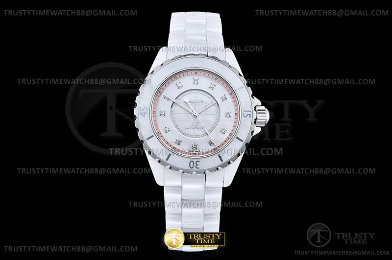 CHA025G -XHANEL J-12 38mm Wht CER/CER MOP/Dia HTF A2892