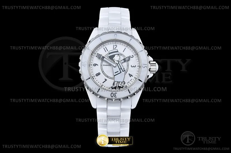 CHA025H -XHANEL J-12 38mm Wht Coco CER/CER Wht/Num HTF A2892
