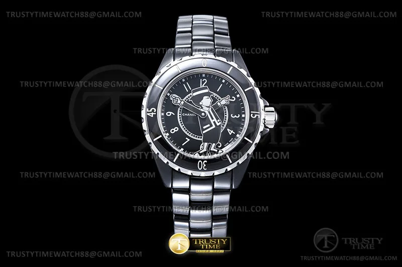 CHA026C -XHANEL J-12 38mm Blk Coco CER/CER Blk/Num HTF A2892