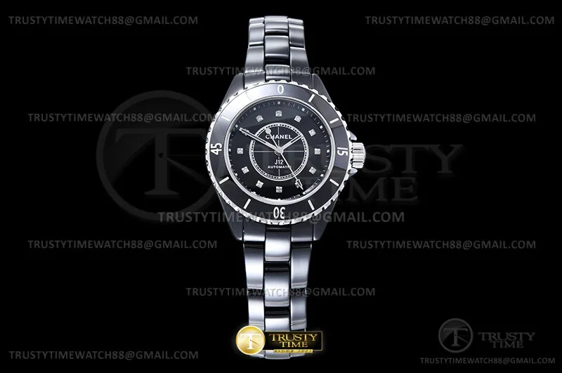 CHA029A -XHANEL J-12 33mm Blk CER/CER Blk/Dia HTF A12.2