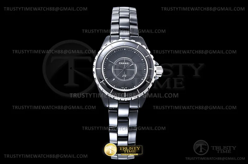 CHA030B -XHANEL J-12 33mm Blk CER/CER Blk/Num HTF Qtz