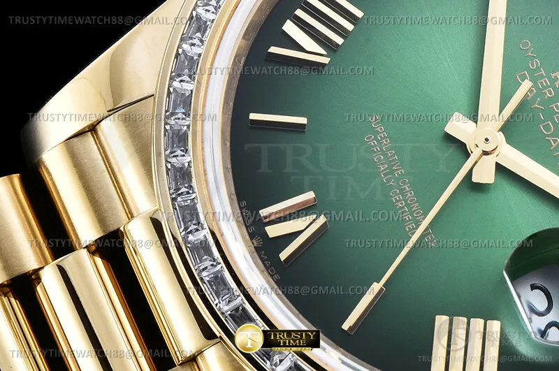 RDD0357F - DayDate 40mm 904L B.Dia YG/YG O-Grn/Rm GMF A2836