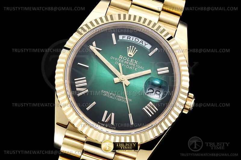 RDD0361D - DayDate 40mm 904L Flt Wt YG/YG OGrn/Rm/Stk TMF SH3255