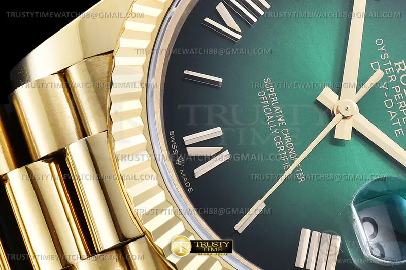 RDD0361D - DayDate 40mm 904L Flt Wt YG/YG OGrn/Rm/Stk TMF SH3255