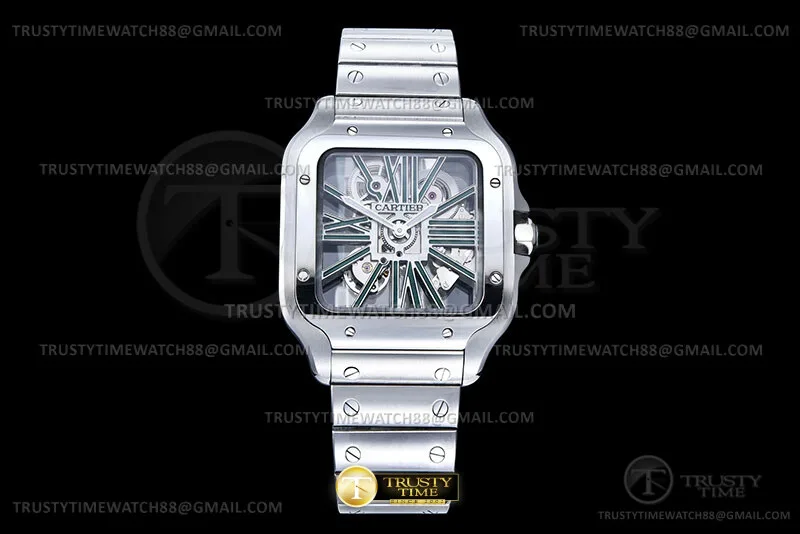 CAR0629B - Santos Cartier Skeleton 40mm SS/SS Grn Ske MLF 9611MC