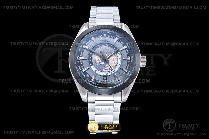 OMG0904E - Aqua Terra GMT Worldtimer 43mm SS/SS Black N1F A2836