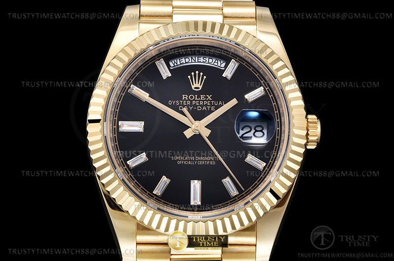 Quadrante della lunetta scanalato Presidential oro giallo nero DayDate 36mm EWF VR3255 - immagine 2