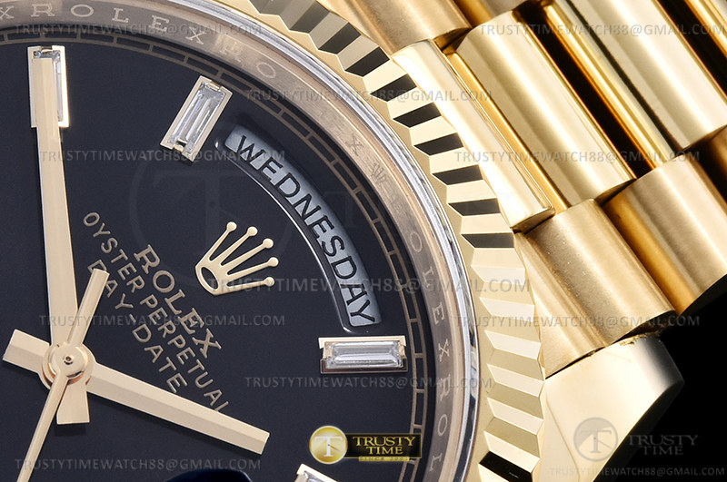 Quadrante della lunetta scanalato Presidential oro giallo nero DayDate 36mm EWF VR3255 - immagine 6