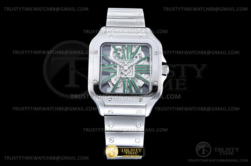 CAR0634B -Santos Cartier Skeleton 40mm SS/SS Grn Ske RICH 9611MC