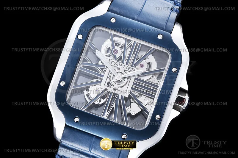 CAR0641D - Santos De Cartier Skele Blue SS/LE Ske RICH V2 9611MC
