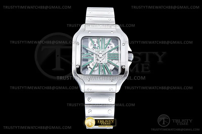 CAR0642B -Santos Cartier Skele 40mm SS/SS Grn Ske RICH V2 9611MC