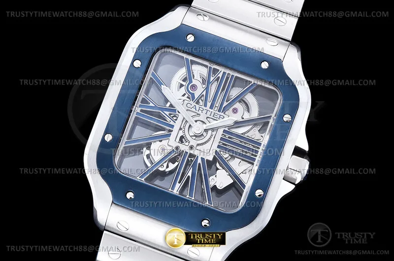 CAR0642C - Santos De Cartier Skele Blue SS/SS Ske RICH V2 9611MC