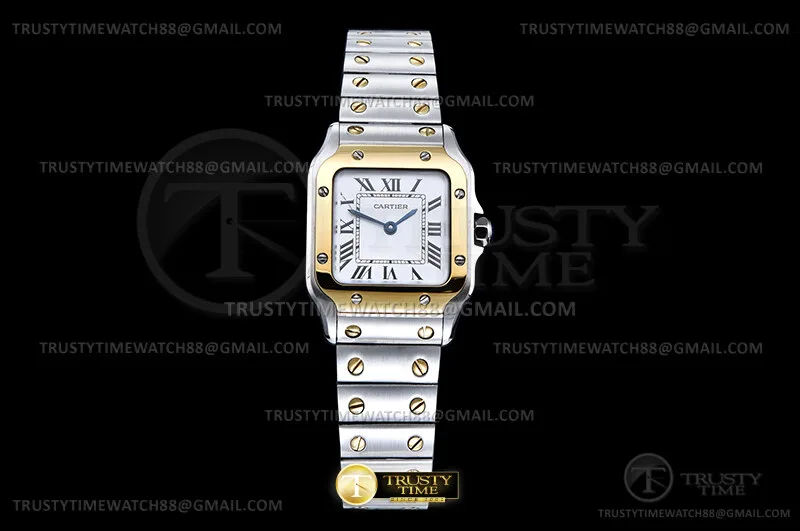 CAR0643B - Santos Galbee SM YG/SS Wht/Rmn BLF Swiss Qtz