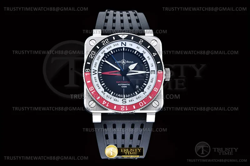 BR151B - Bell Ross BR03-93 GMT/COMP Red/Blk SS/RU Blk WMF A2836