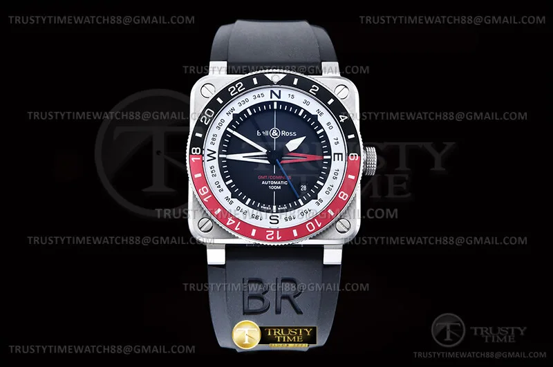 BR151D - Bell Ross BR03-93 GMT/COMP Red/Blk SS/SRU Blk WMF A2836